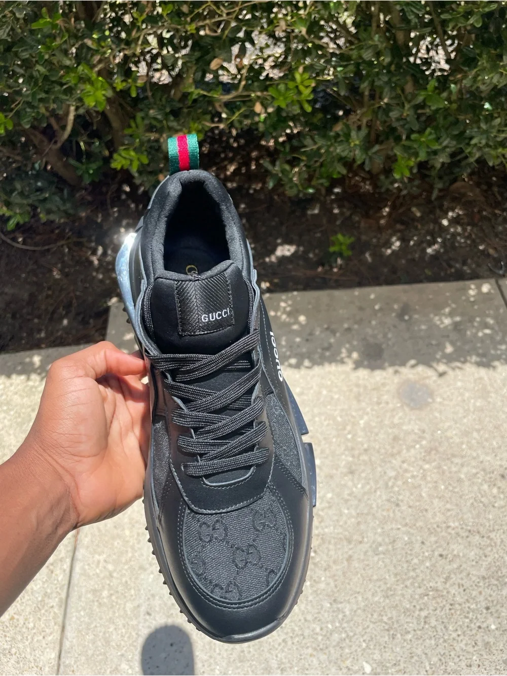 Gucci Black Men's Low-Top GG Accent Sneaker with Red-Green Heel Tab